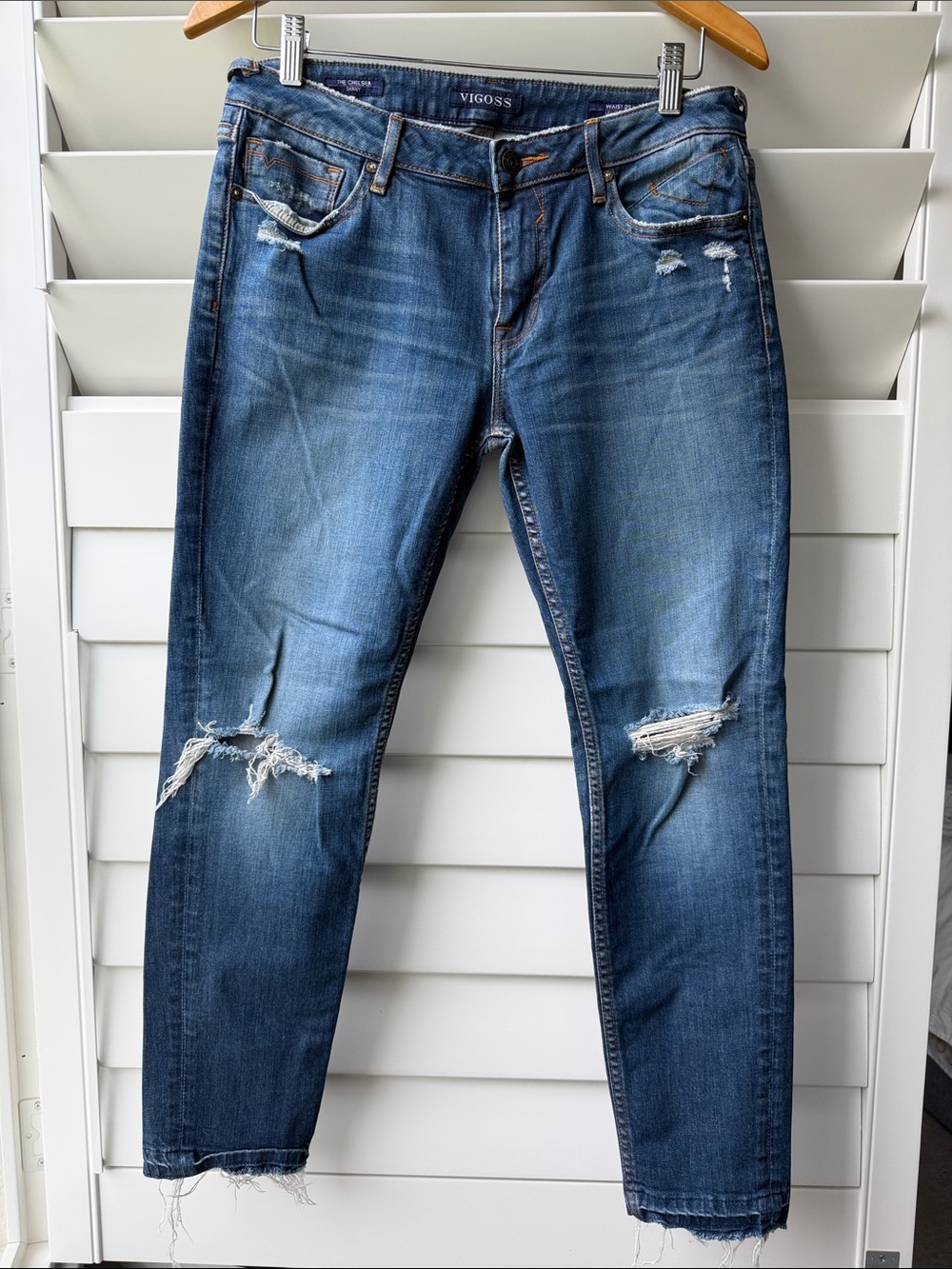 VIGOSS The Chelsea Skinny Ripped Medium Blue Jeans